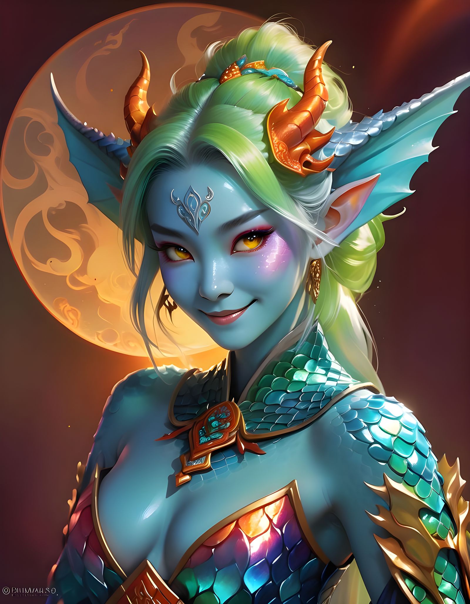 Dragon-Elf Warrior Woman with Mischievous Smile