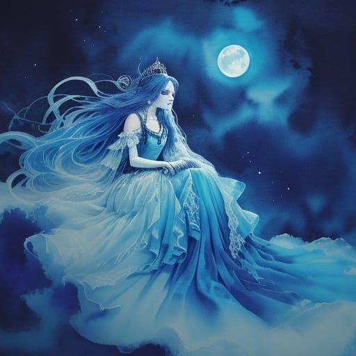 Ethereal Princess Dreams of Escape Under Luminous Moon