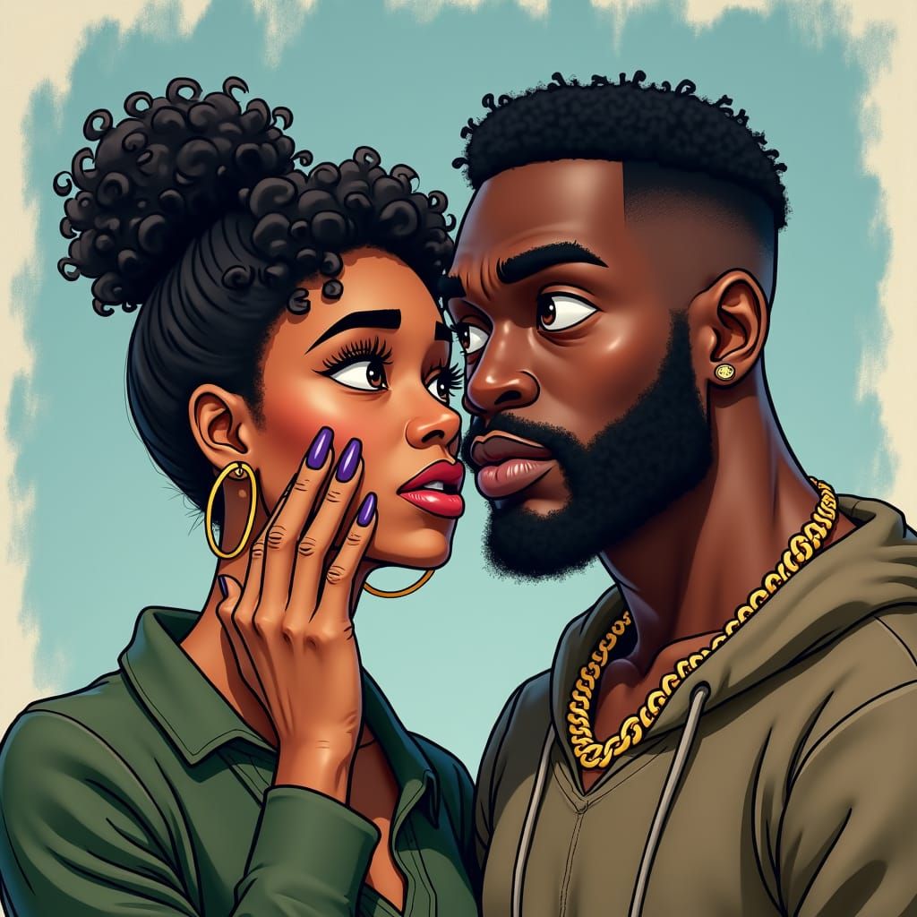 Shocked Couple in Digital Airbrush Cartoon Illustration