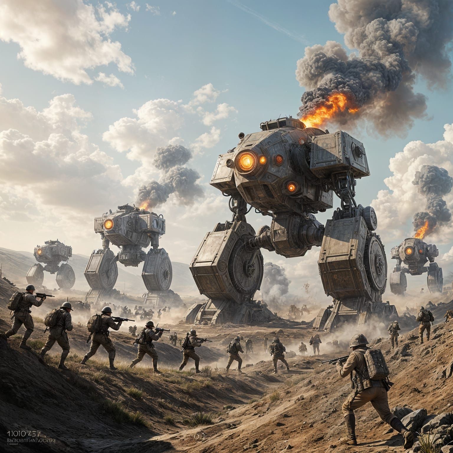World War I Steampunk Mechs Battlefield in 8K