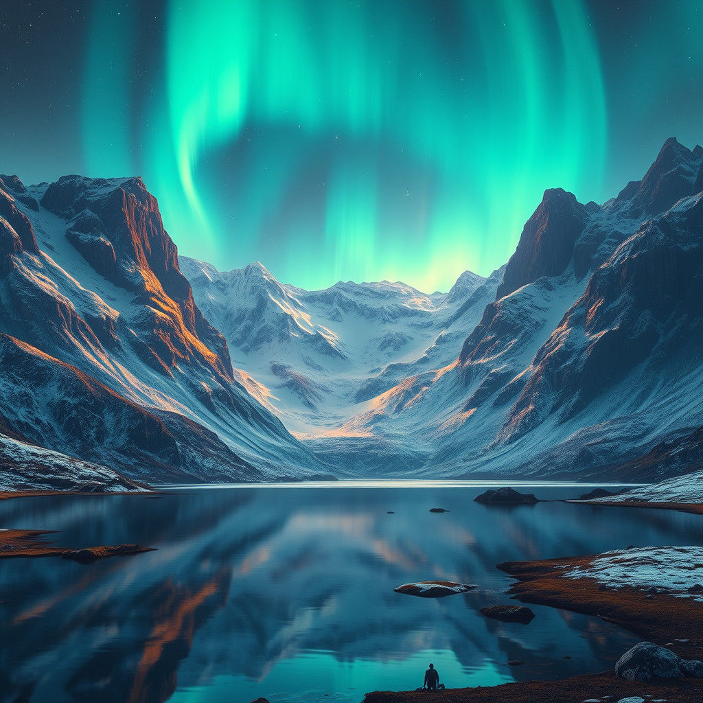 Icelandic Landscape with Aurora Borealis, Digital Painting