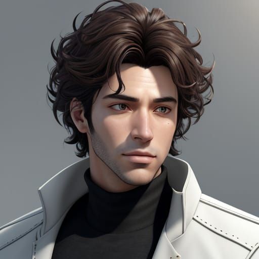 Surreal Close-Up Portrait of Handsome Young Man in Vibrant C...