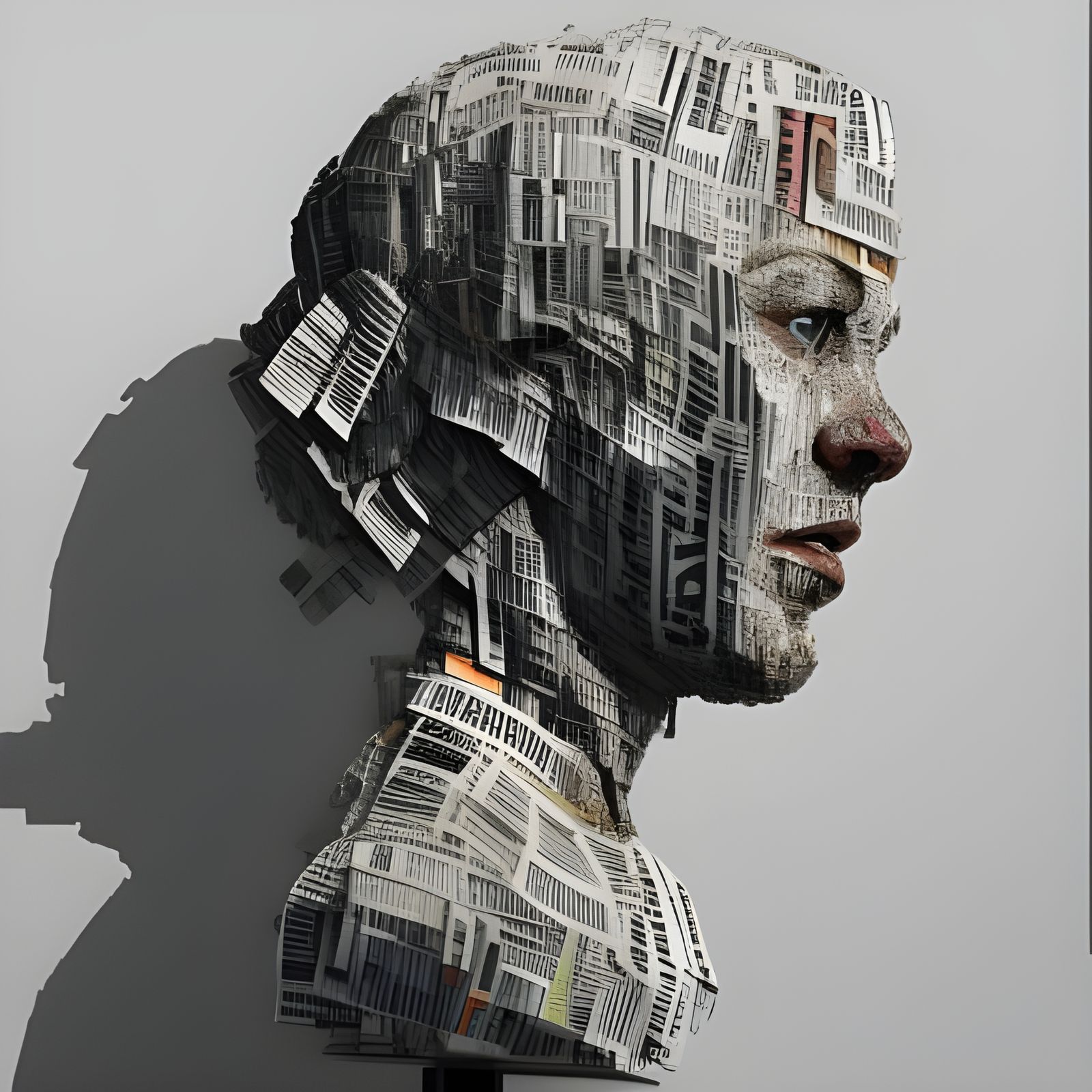 Newspaper Sculpture Bust Portrait in Hyperdetailed Style