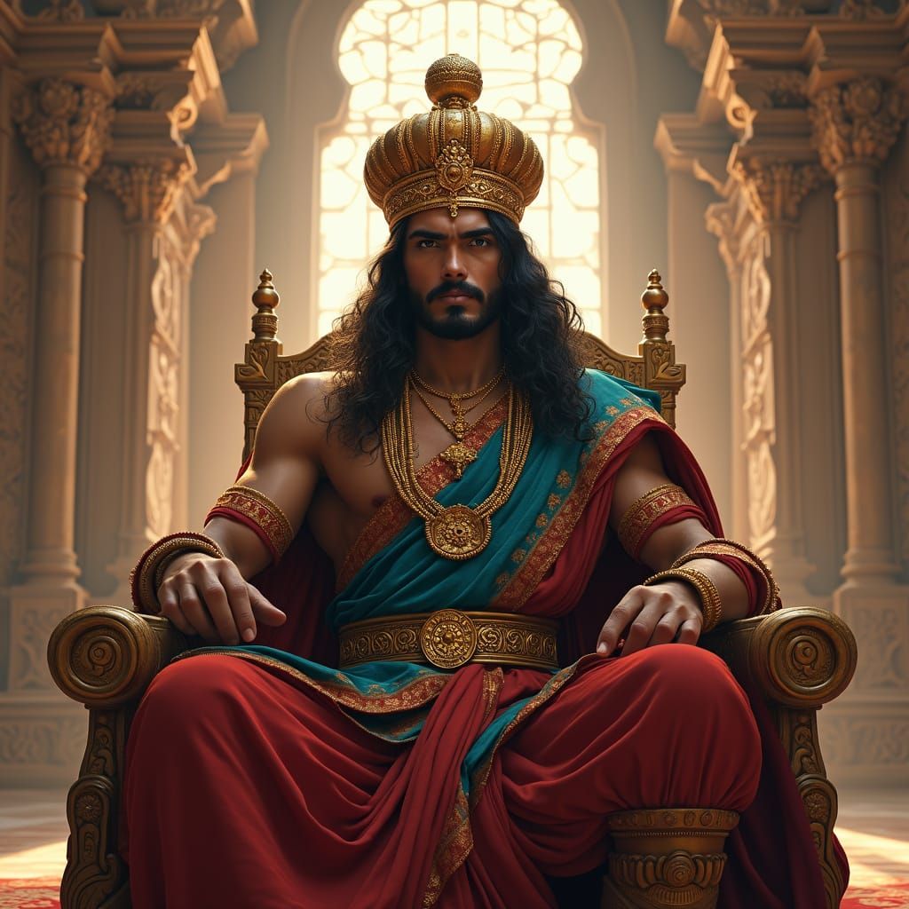 Regal Indian Warrior King in Traditional Attire
