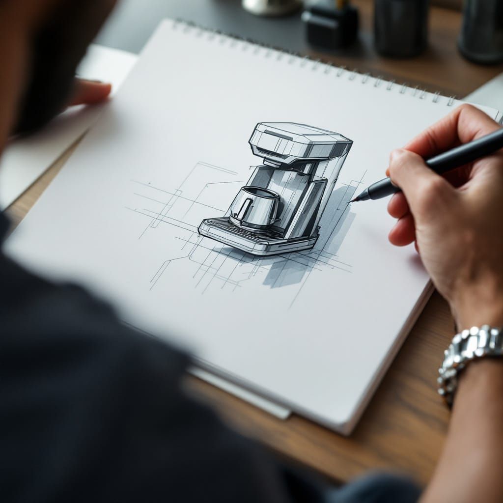 Designer Hand Sketching Coffee Maker Concept