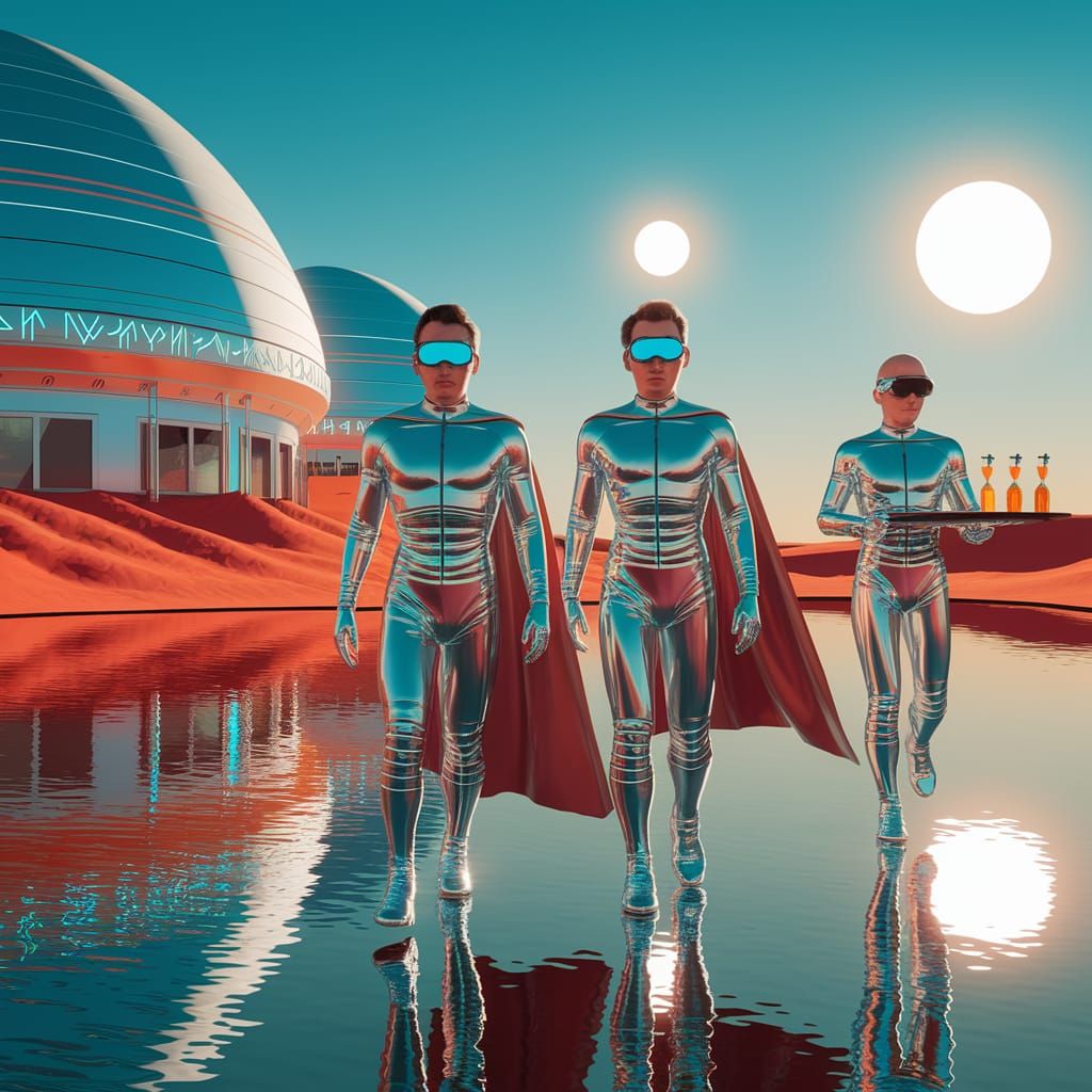 Cosmic Reflections in Retrofuturistic Elegance
