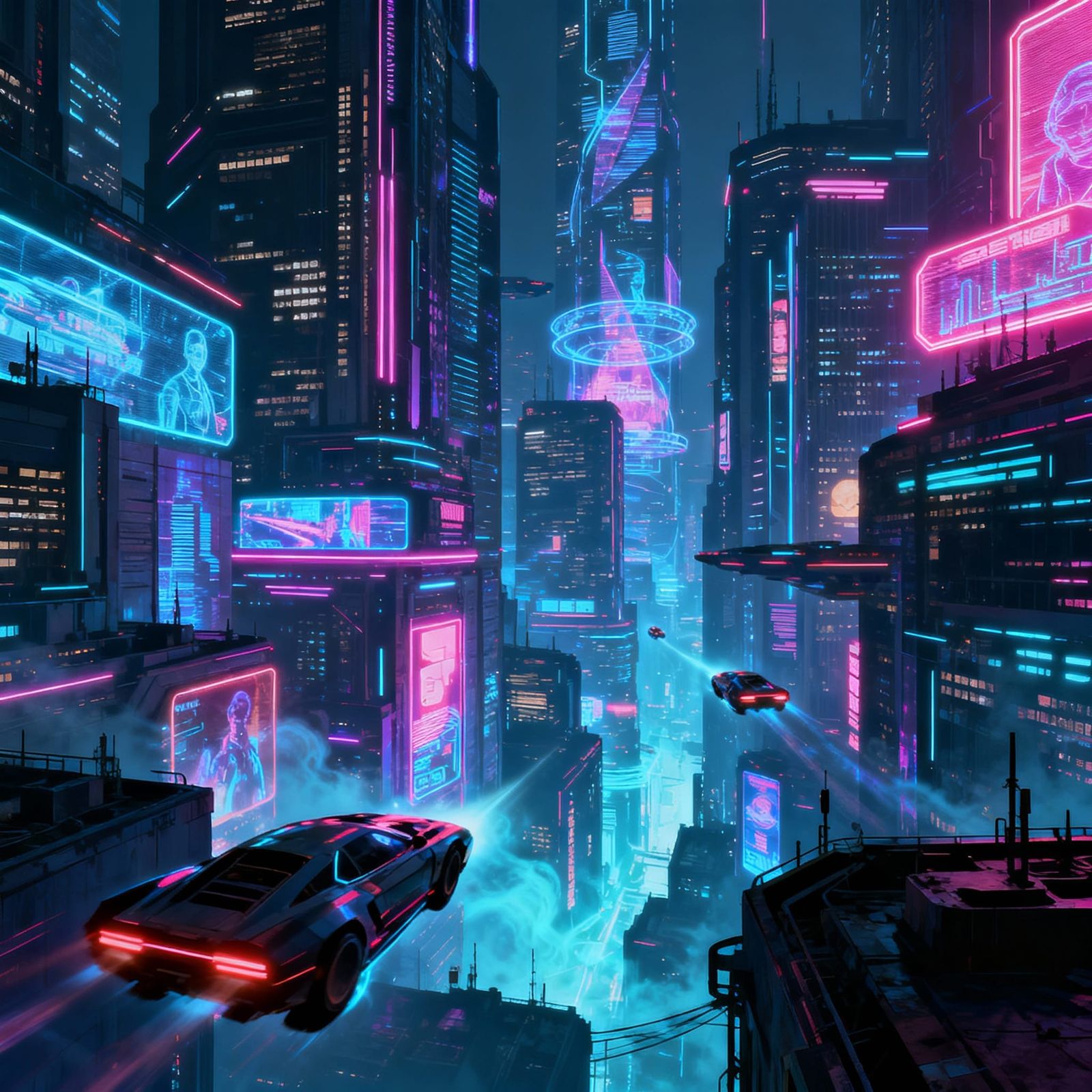 Cyberpunk Times Square 2255: Neon Cityscape with Flying Cars