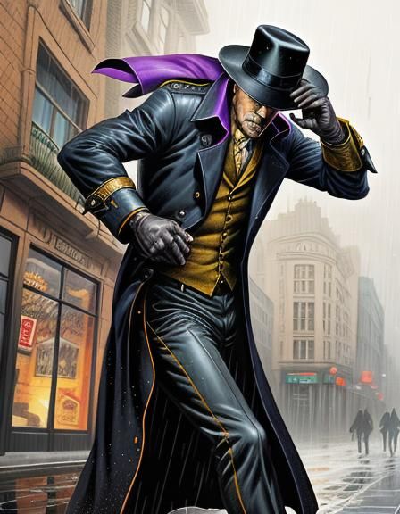 Comic Art of Criminal in Rainy Street
