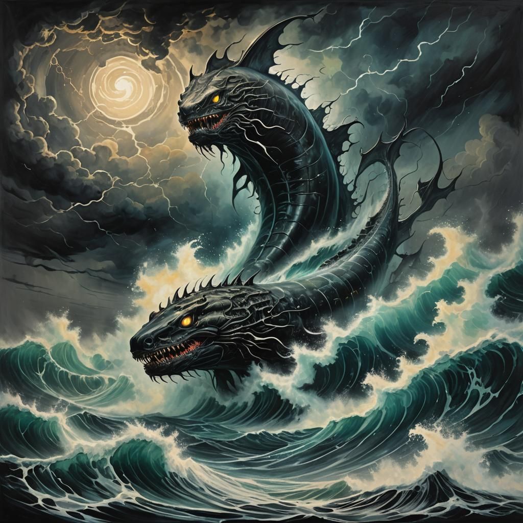 Colossal Leviathan Emerges in Apocalyptic Seascape