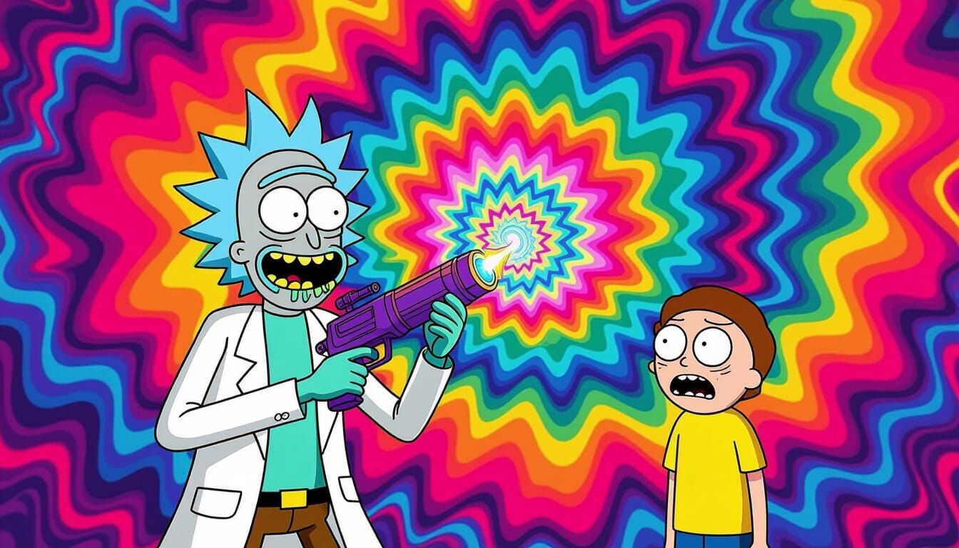 Rick Sanchez in Tie-Dye Vortex, Morty Horrified