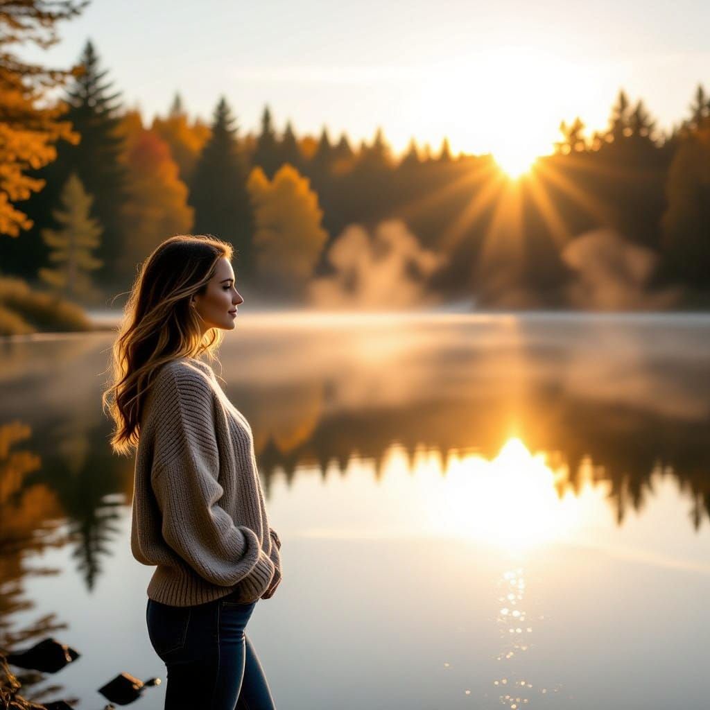 Golden Sunrise over a Serene Autumn Lake