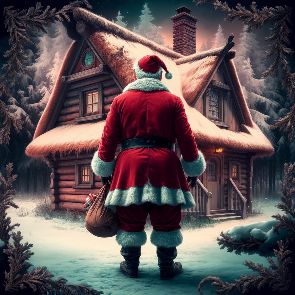 Santa Claus Ready to Deliver Gifts on Snowy Eve