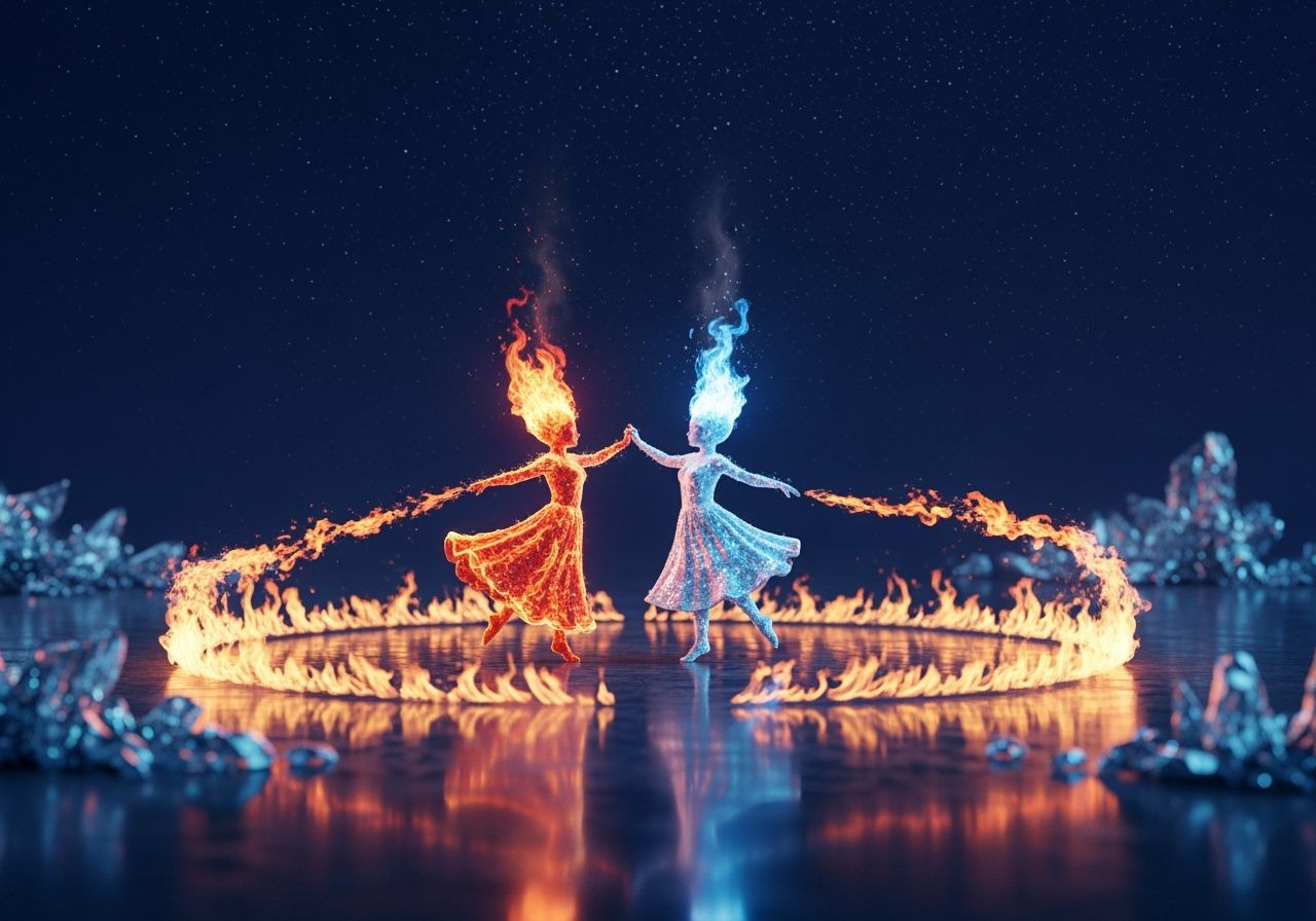 Fire and Ice Women Dance Under Starry Sky