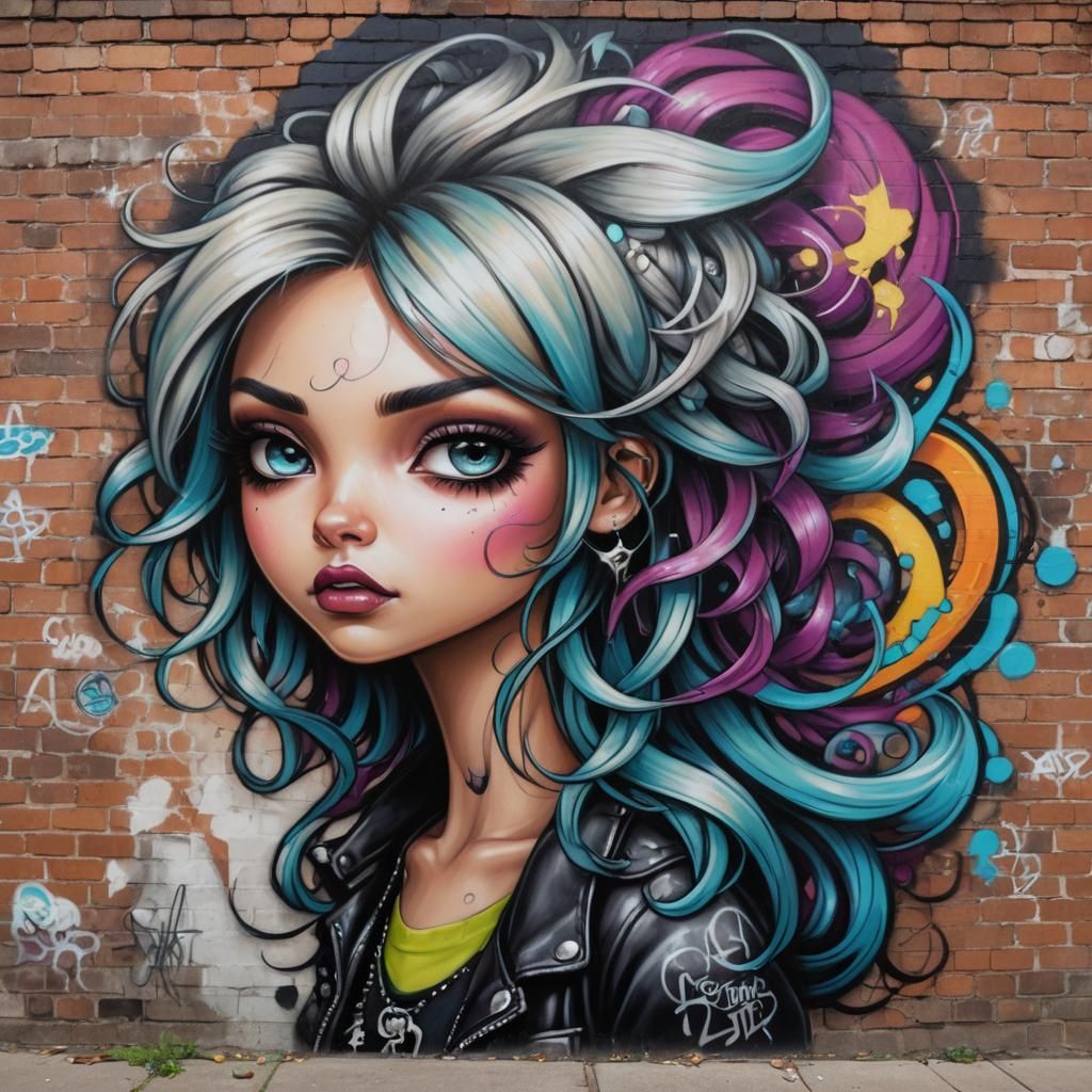 Punk Street Artist Graffiti Portrait in Vibrant Colors