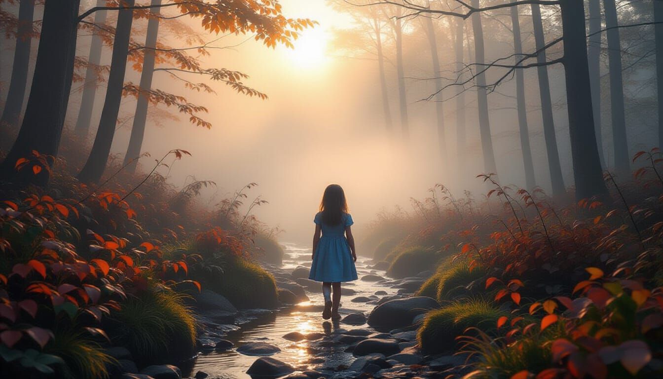 Girl Lost in Foggy Smoky Mountains Forest