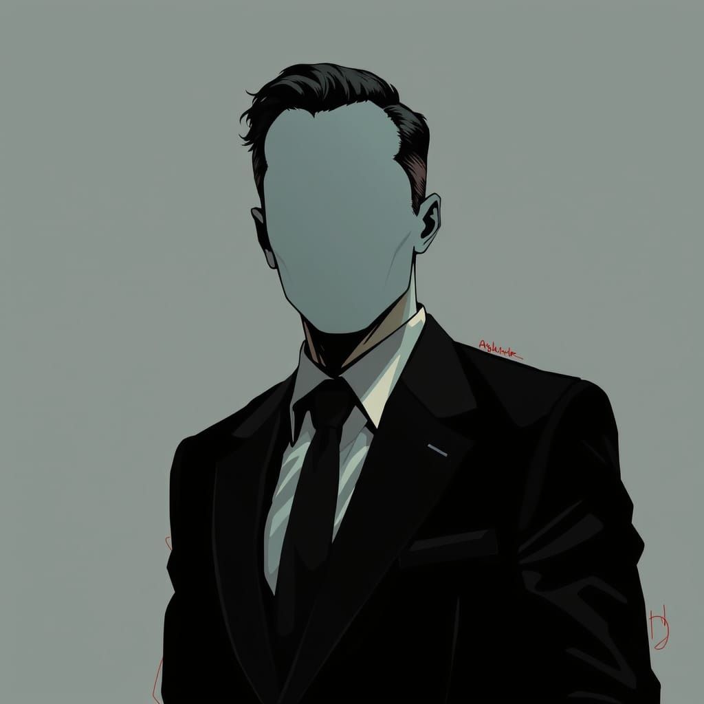 Man with Featureless Face in High-Contrast Style