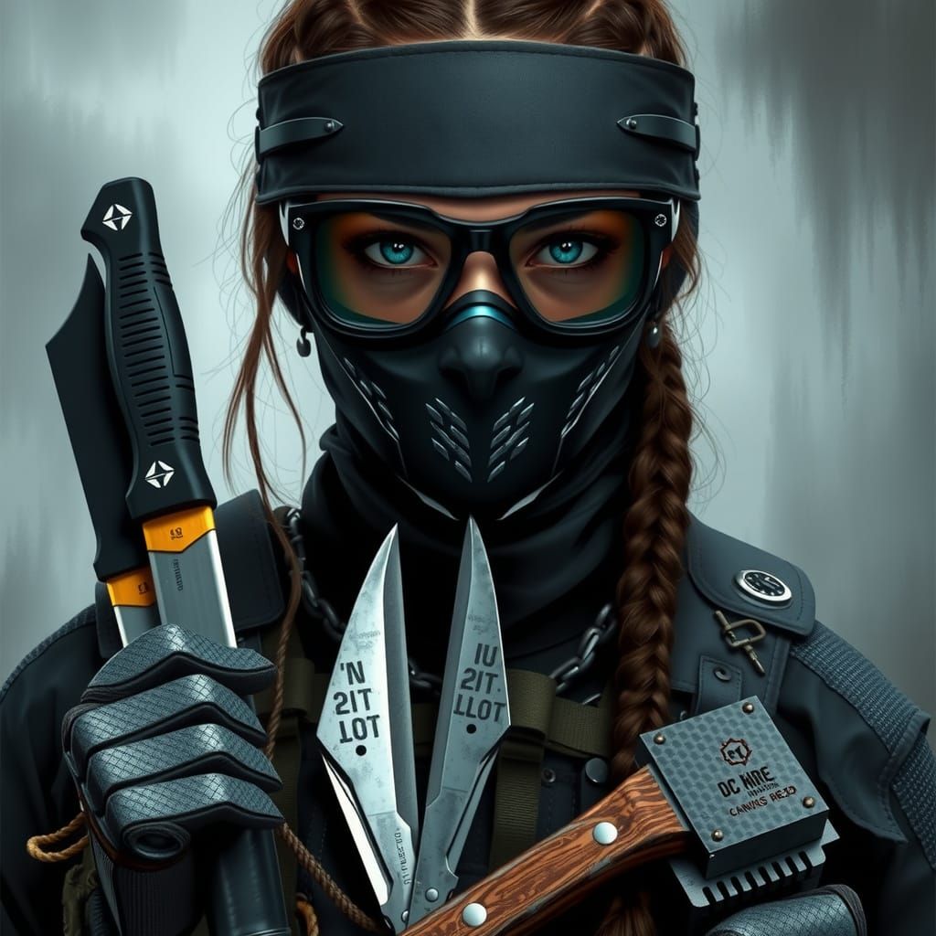 Woman with Carbon Fiber Mask and Tactical Gear