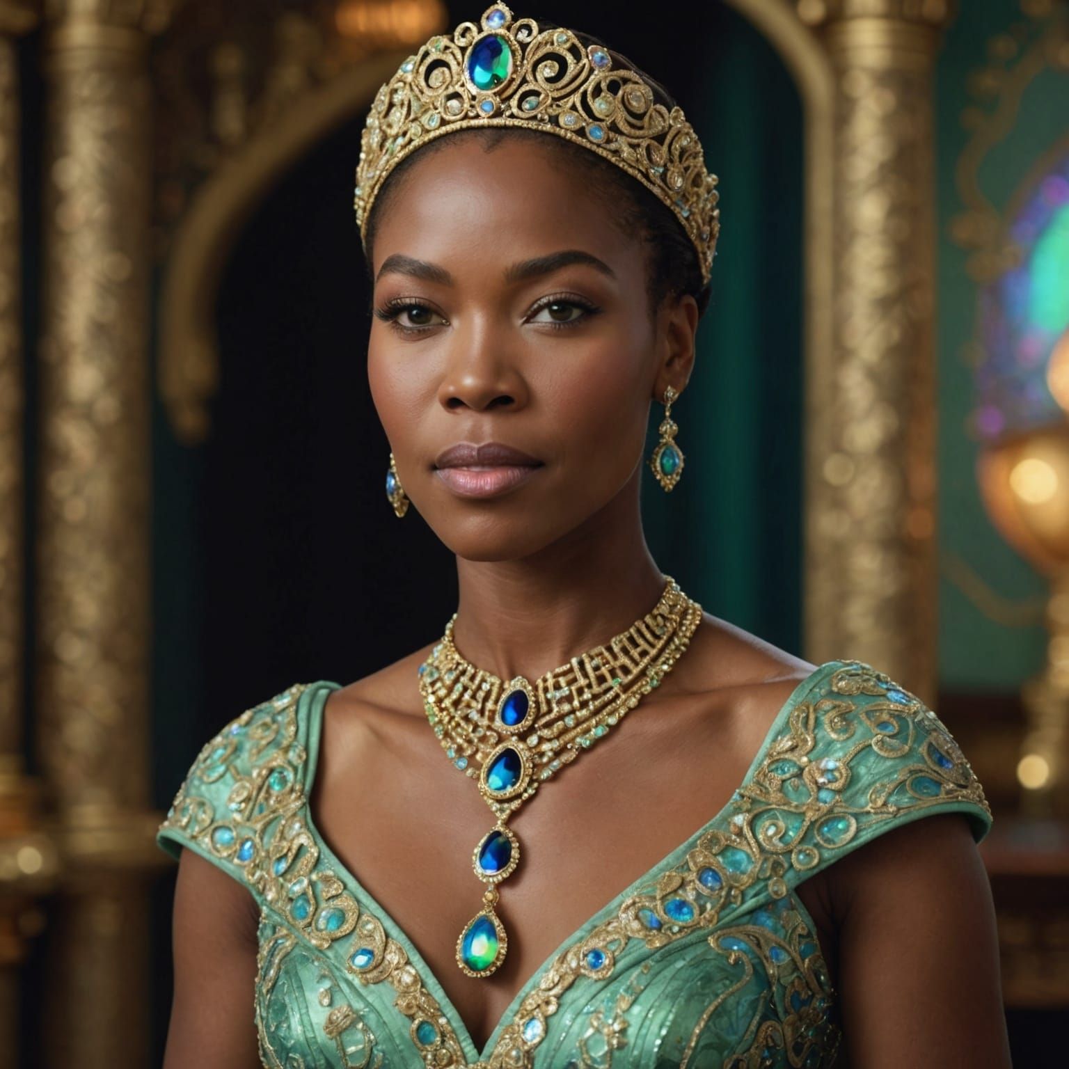 Elegant African Woman with Opals in Regency London