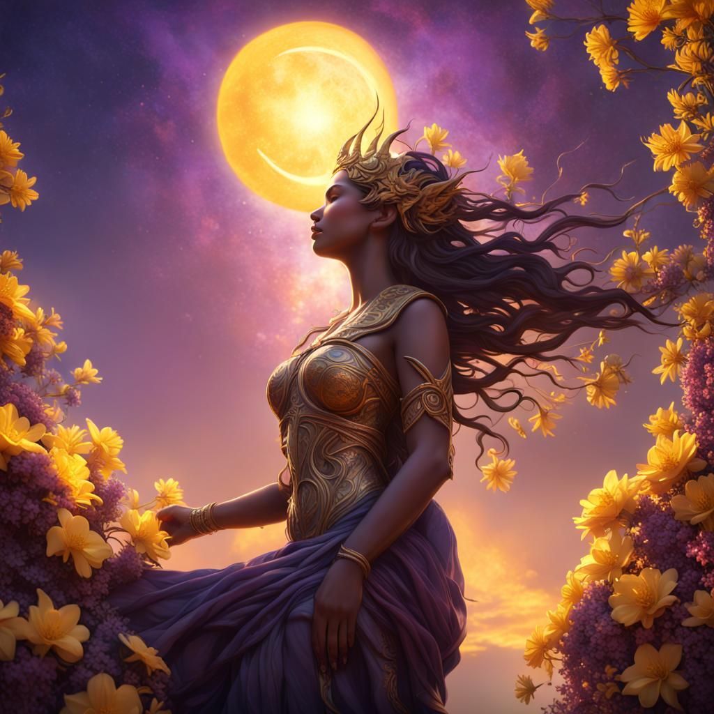 Goddess of Sun and Moon with Honeysuckle