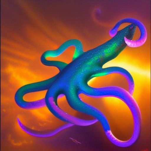 Glowing Squid in Oil Painting Style
