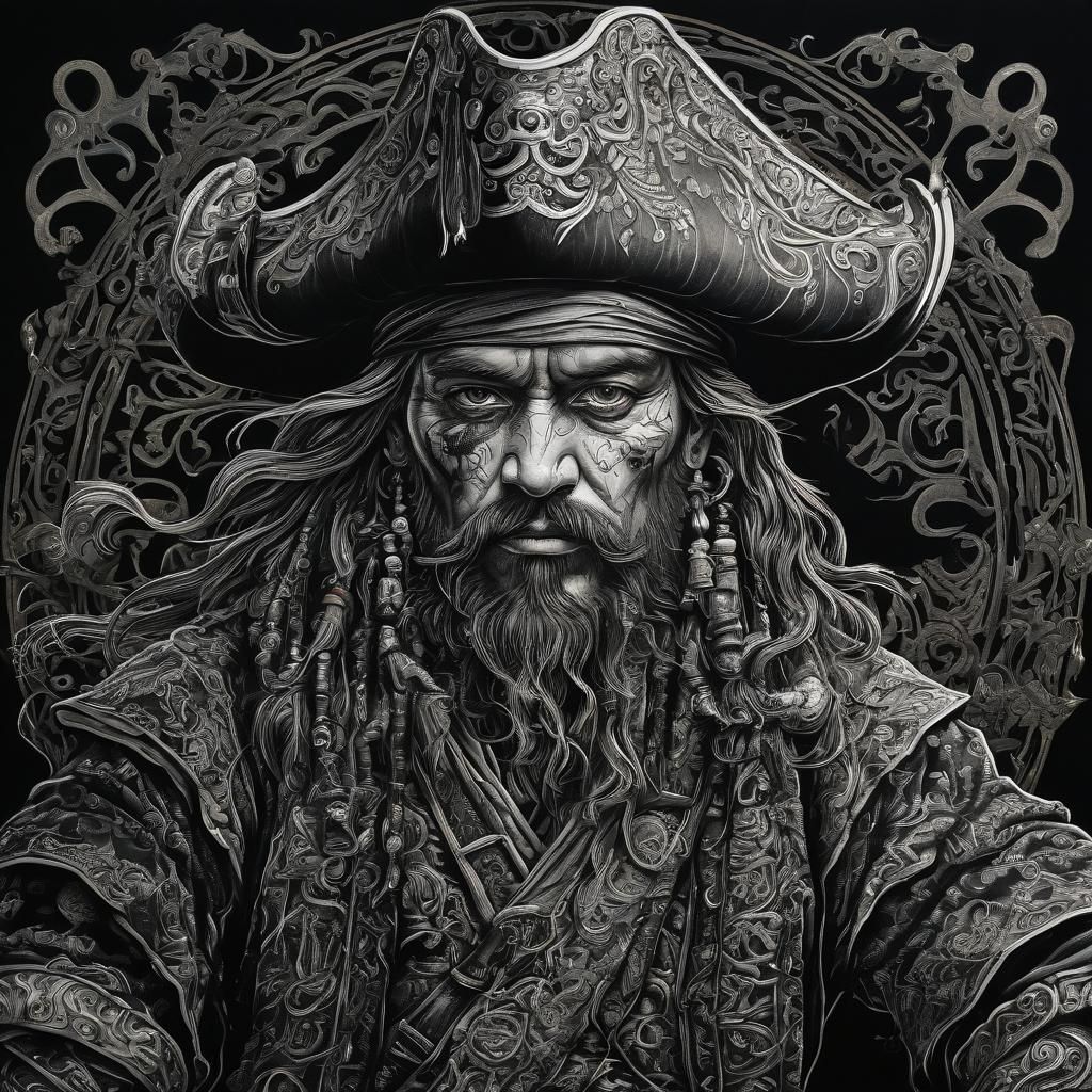 Pirate Kakejiku Painting with Intricate Calligraphy