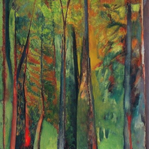 Abstract Forest Path in Rothko and Modigliani Style