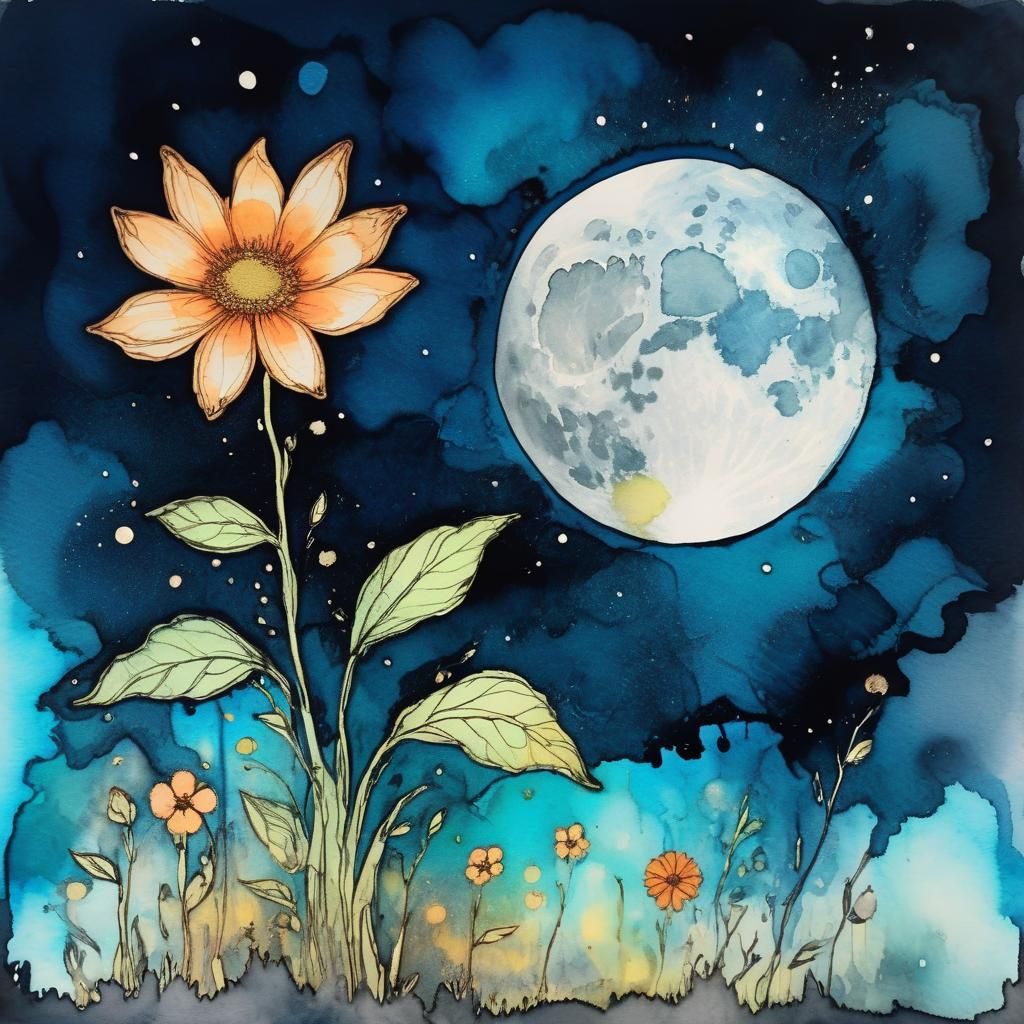 Whimsical Floral Bloom in Ethereal Moonlight