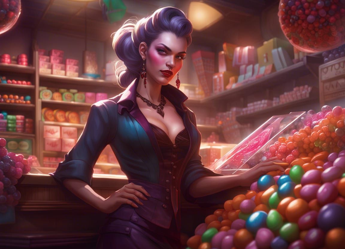 Slinky Vampire in Candy Store, Artstation Portrait