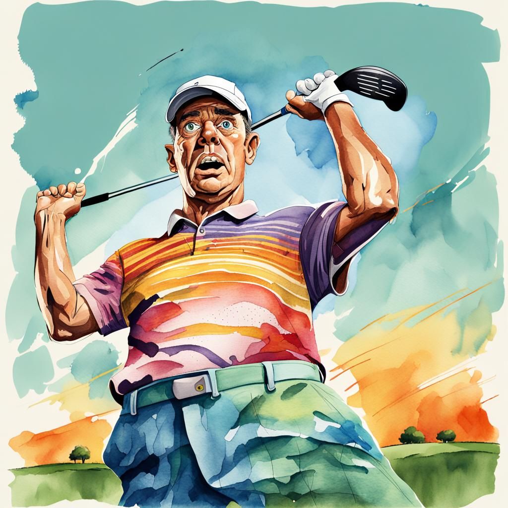 Cartoon Golfer's Hole-in-One Pants: Watercolor Style