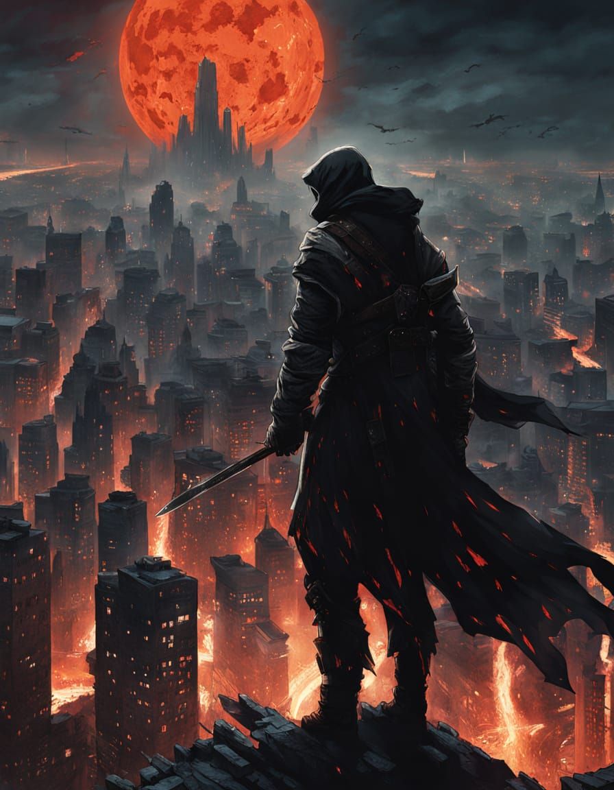 Ethereal Dark Fantasy Warrior Confronts Apocalypse