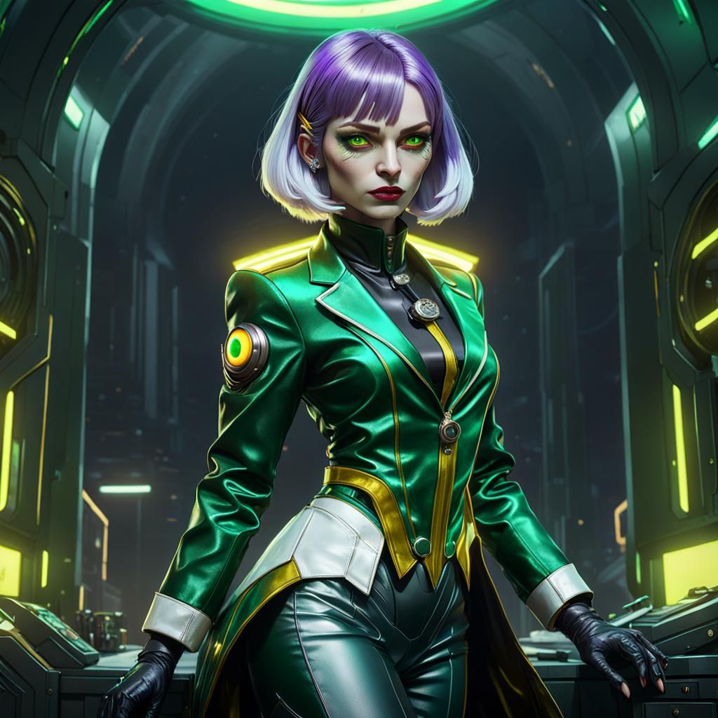 Sci-Fi Secretary with Violet Hair, Digital Art