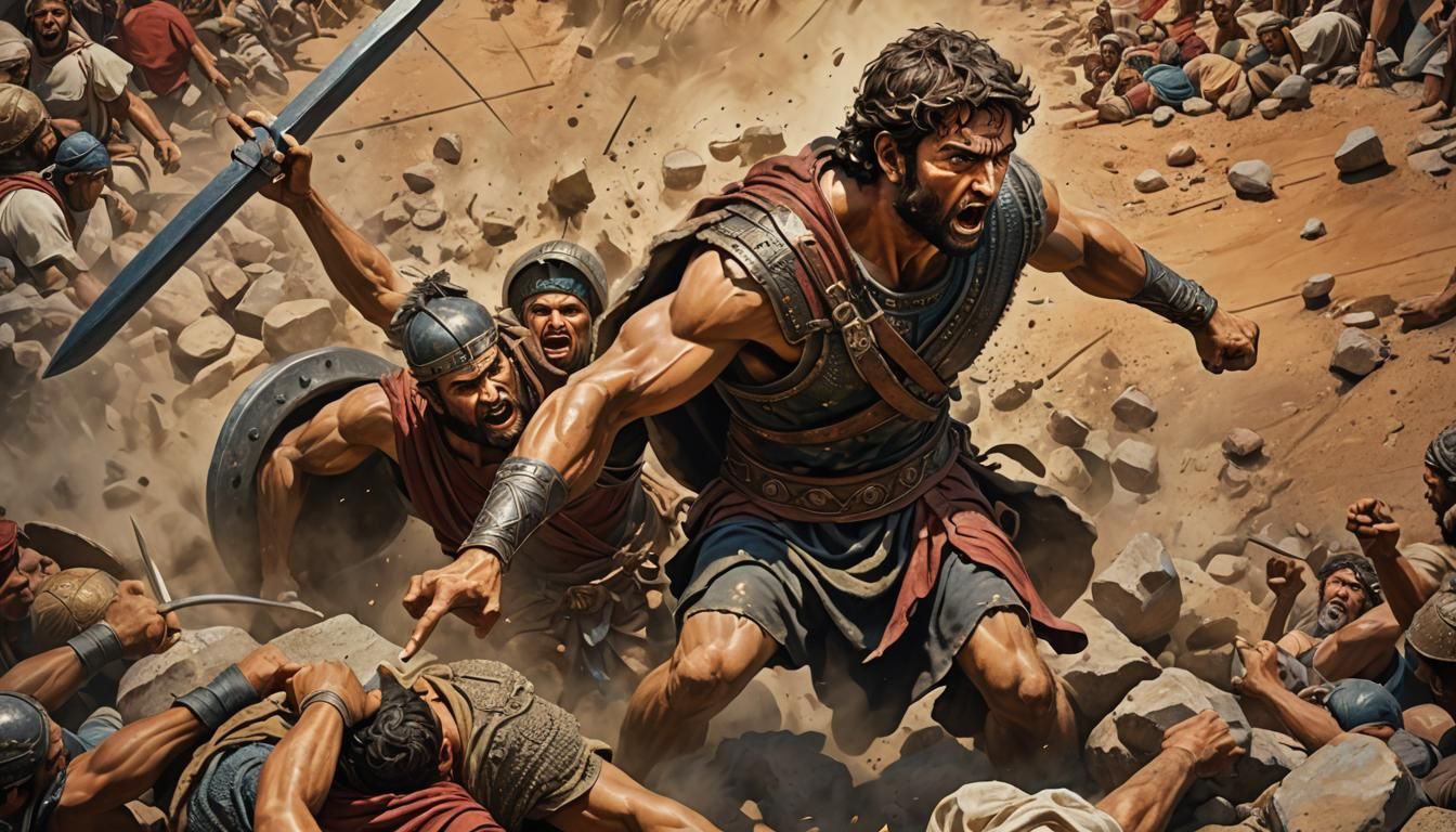 David and Goliath: Hyperrealistic Victory Over Giant