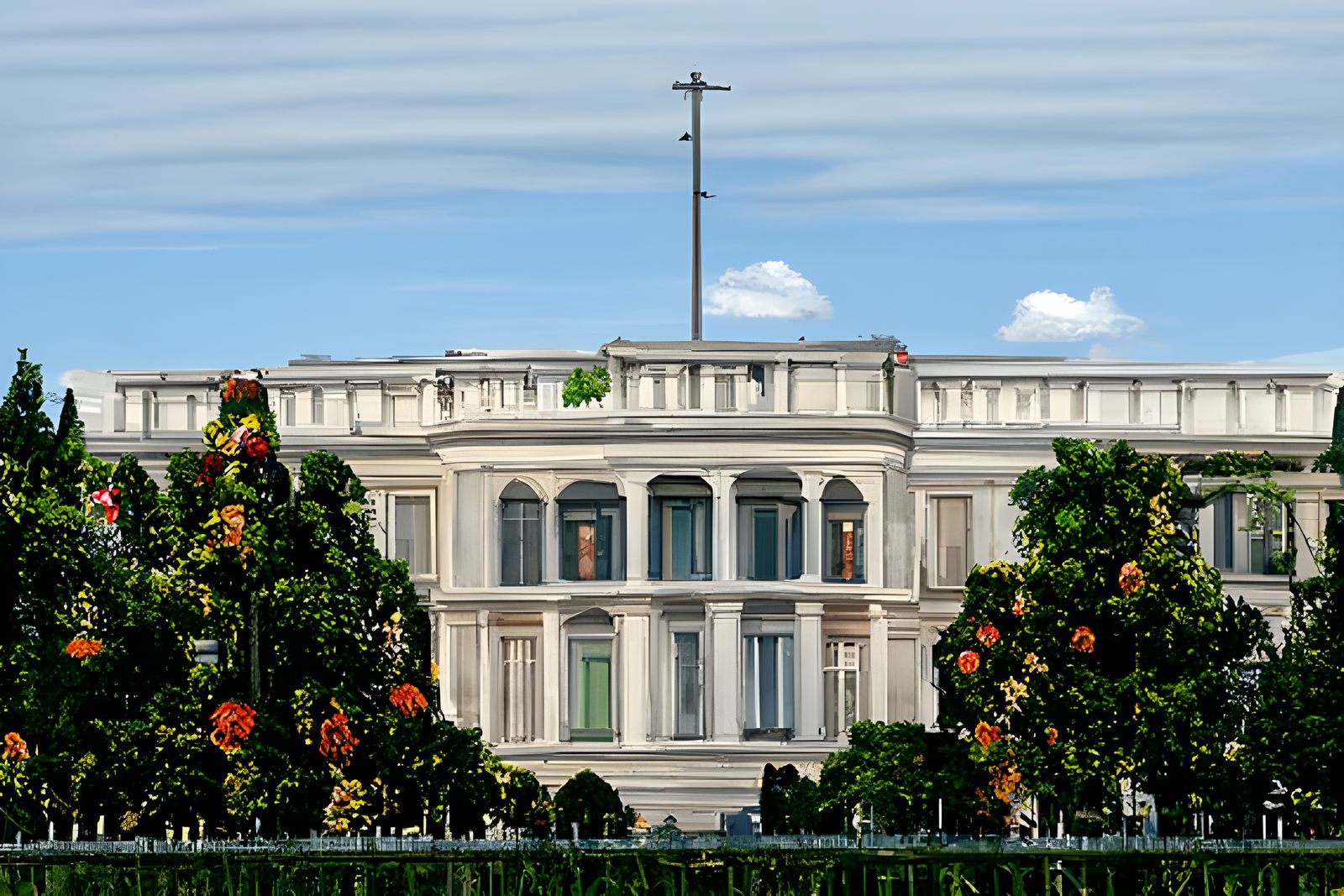 Classical Buildings with Trees in Golden Hour Light