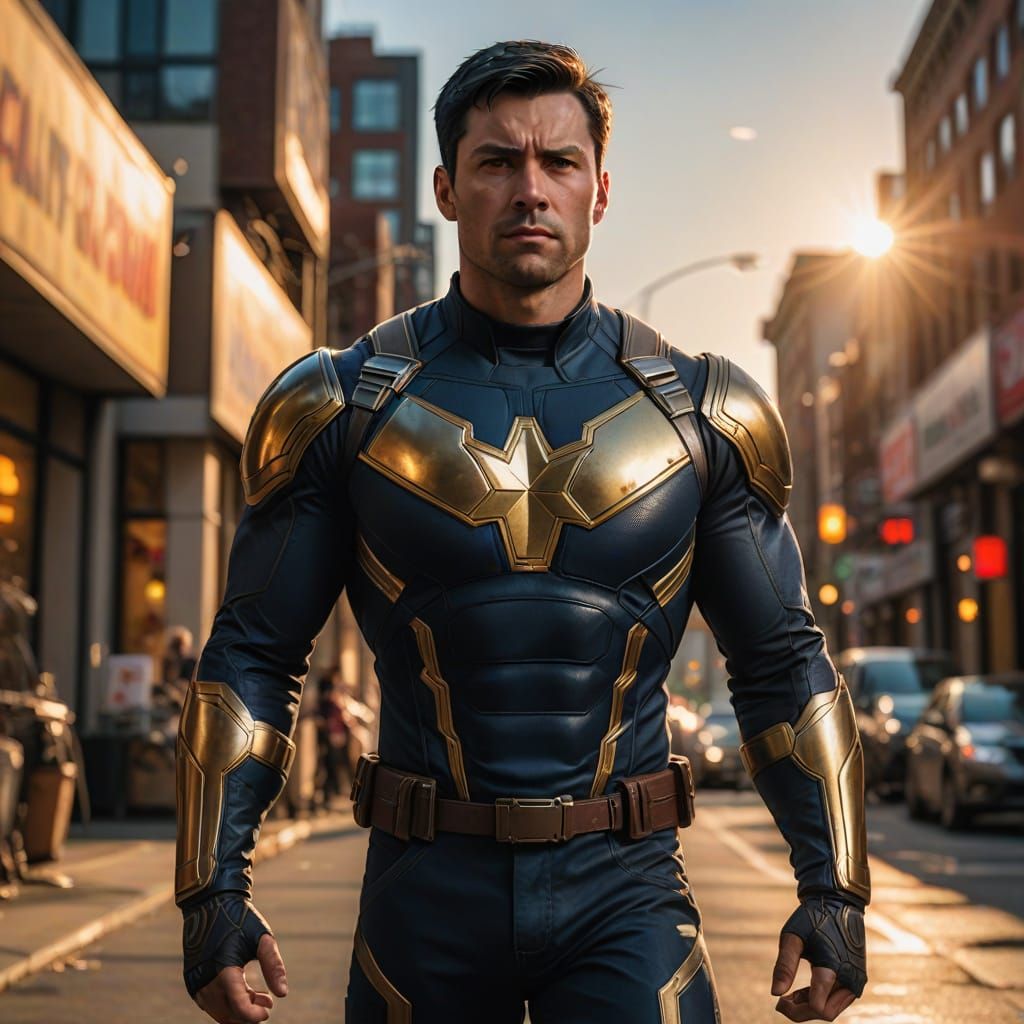 Hyperrealistic Male Superhero in Heroic Pose