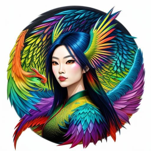 Winged Woman with Dragon Scales in Abstract Art