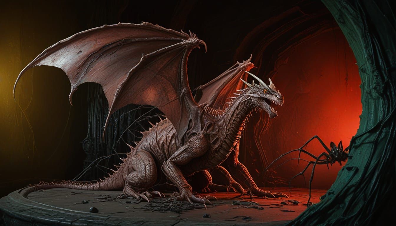 Colossal Dragon Trapped in a Web of Shadows