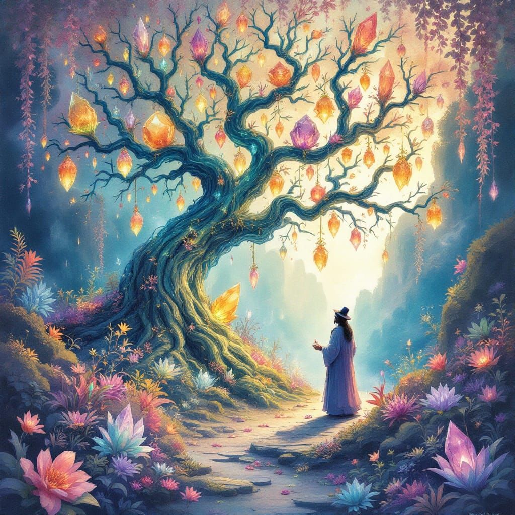 Ethereal Garden of Transmuted Elements in Dreamy Watercolor