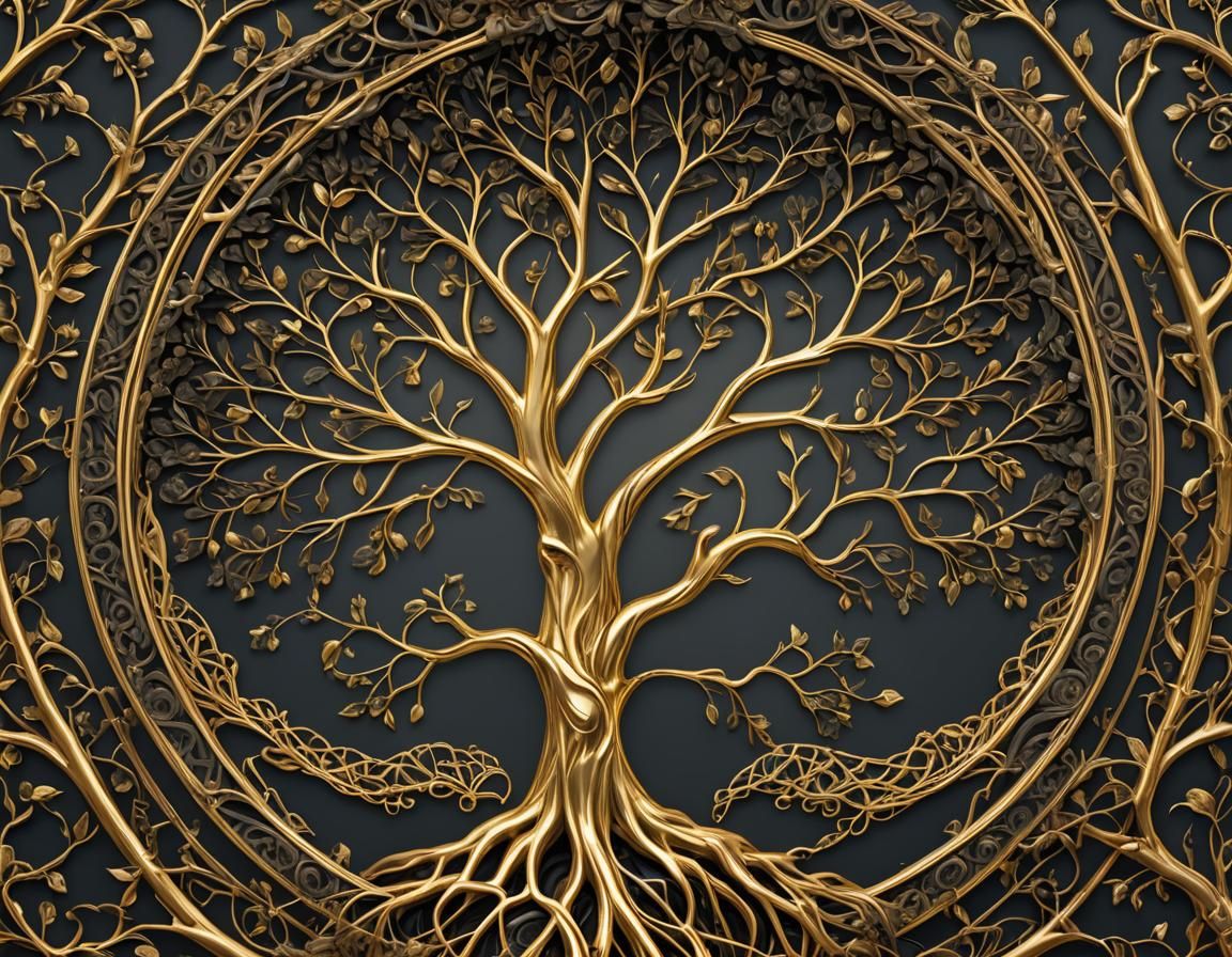 Gold and Black Tree of Life Matte Painting