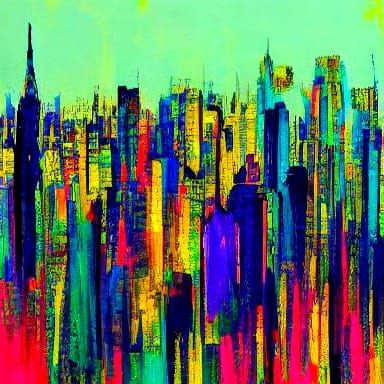 Cityscape Lightning Storm in Neo-Impressionist Style