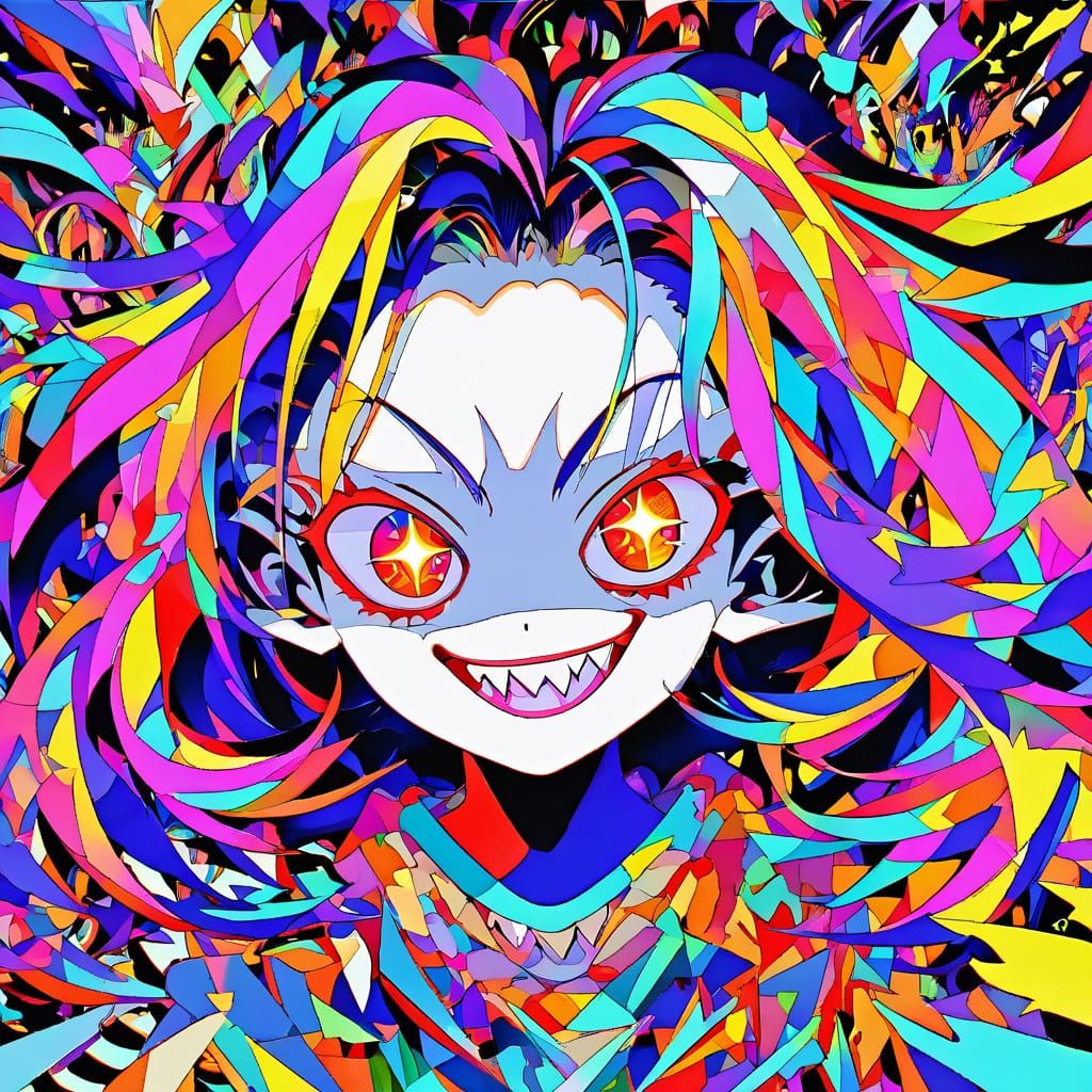 Vibrant Anime Portrait with Exaggerated Smile