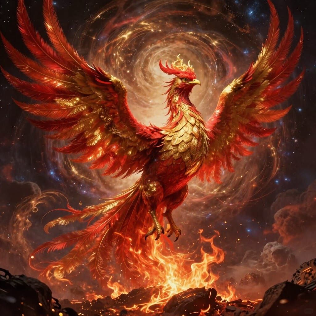 Majestic Phoenix Rises from Cosmic Embers
