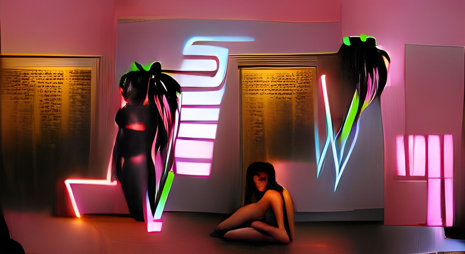 Vaporwave Woman in Neon Style of Dan Flavin