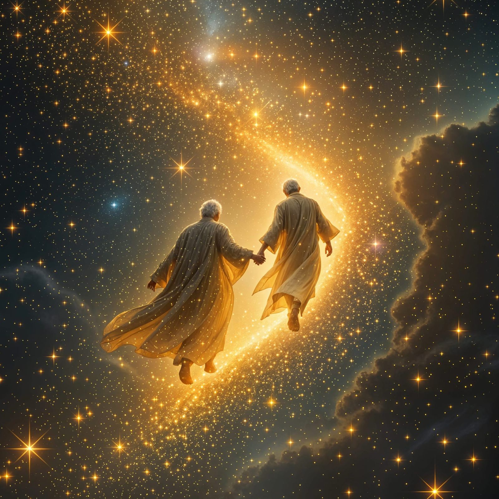 Celestial Journey: Elderly Couple Among the Stars