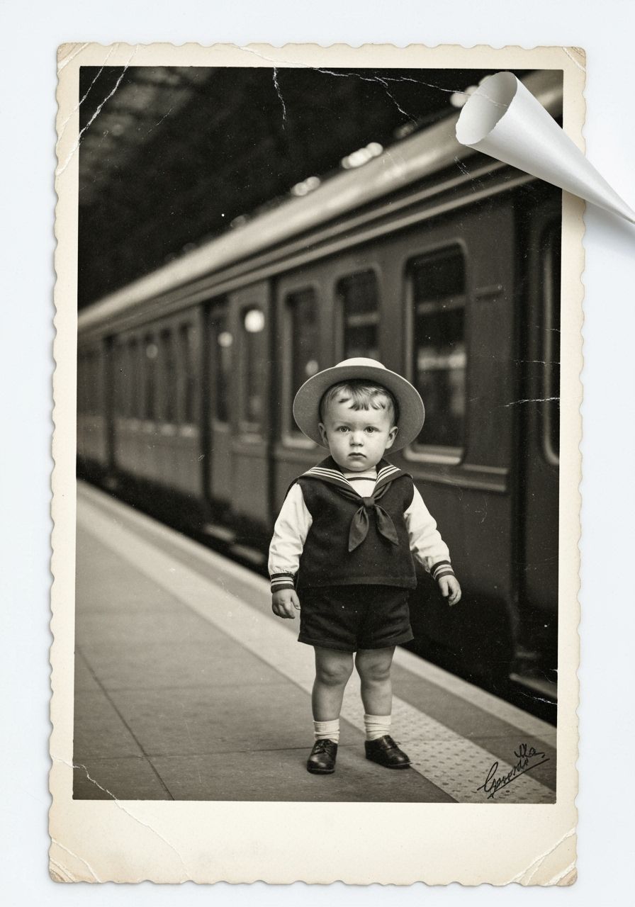 Vintage Photo of Boy on Train Platform in Ruth Orkin Style