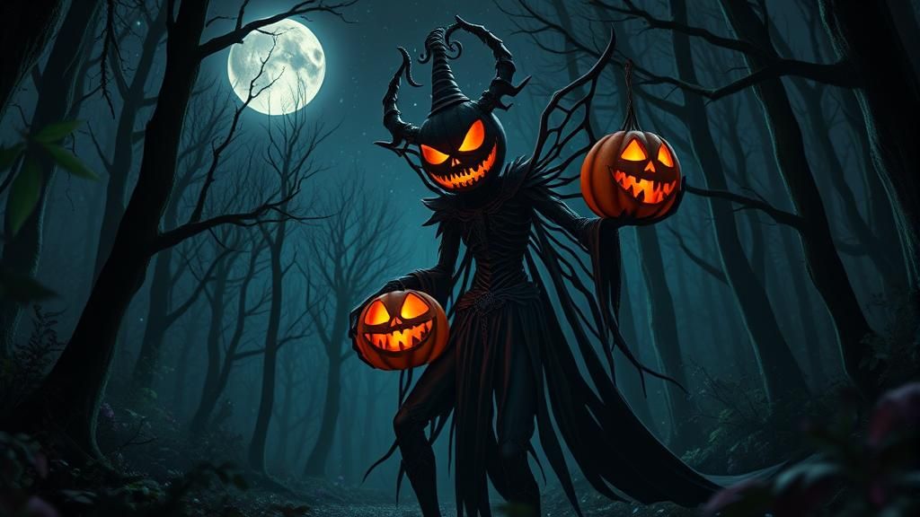 Dark Jack-O-Lantern Fairy in Mystical Forest