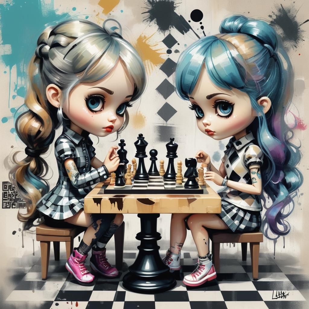 Chibi Blythe Dolls Play Chess: Fashion Illustration
