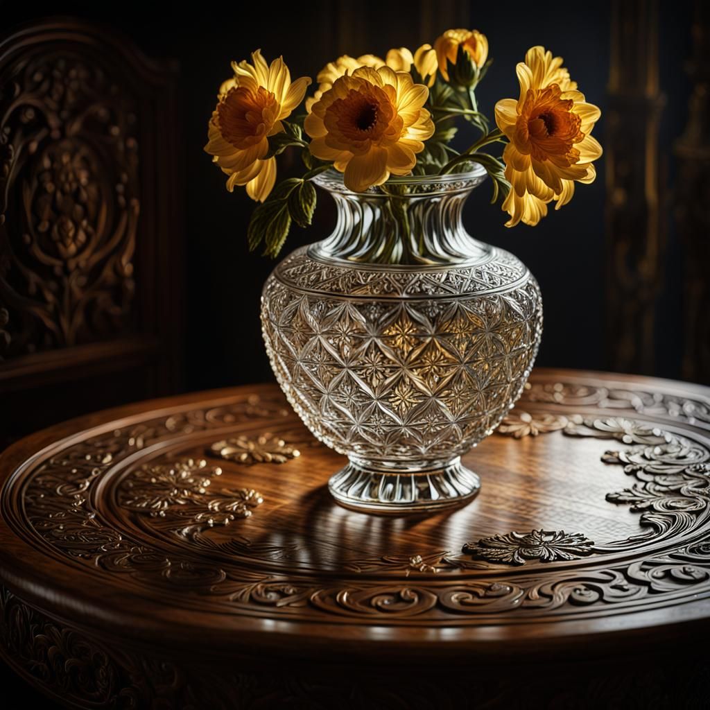 Baroque Still Life of Ornate Glass Vase