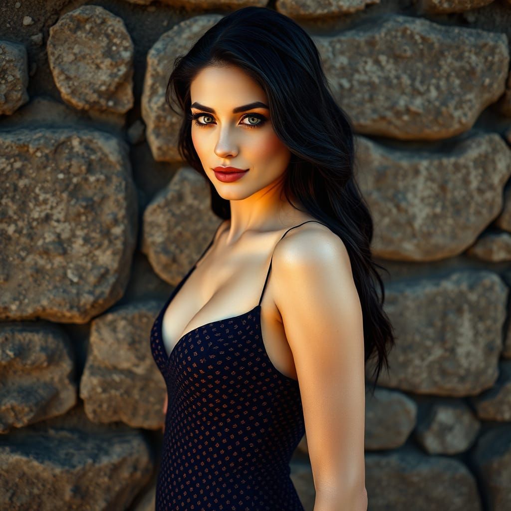 Elegant Woman in Ancient Setting, Rendered in Realistic Deta...