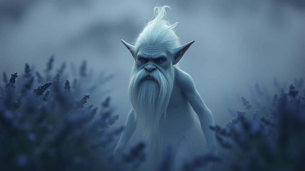 Albino Troll in Lavender Field, Spiritual Photography