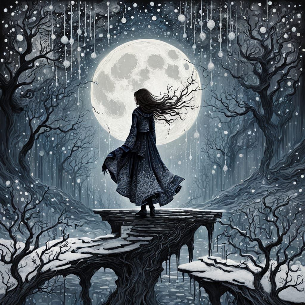 Enchanting Nighttime Goddess in a Snowy Realm
